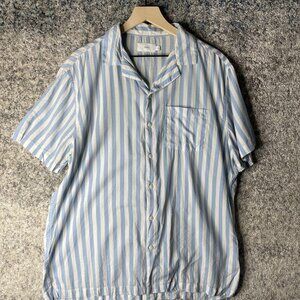 Onia Shirt Mens Large Blue White Striped Short Sleeve Cotton Modal Button Up Top